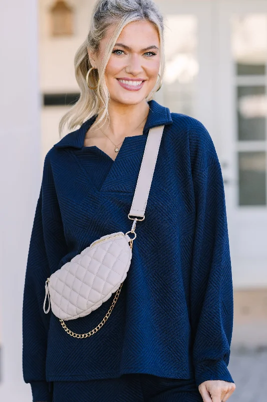 Make Your Day Navy Blue Textured Top