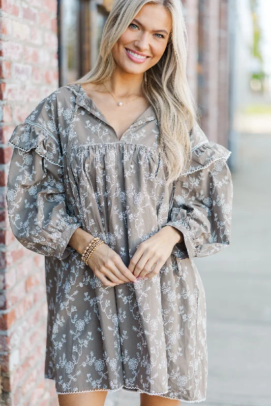 Living Your Life Taupe Floral Babydoll Dress