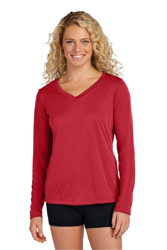 Sport-Tek Womens Competitor Moisture Wicking Long Sleeve V-Neck T-Shirt - True Red