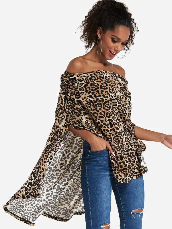 Custom Off The Shoulder Leopard Slit Half Sleeve Top