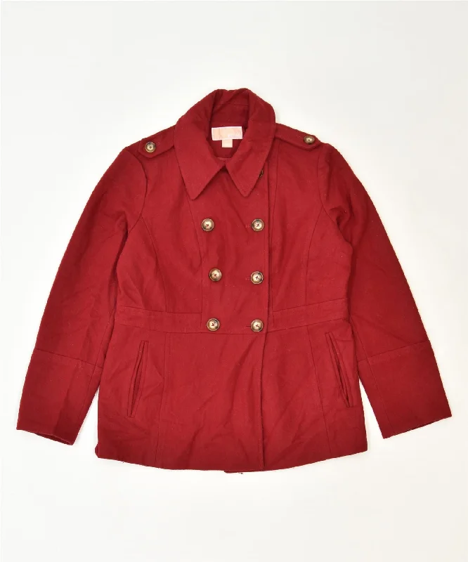 MICHAEL KORS Womens Pea Coat UK 16 Large Red Wool