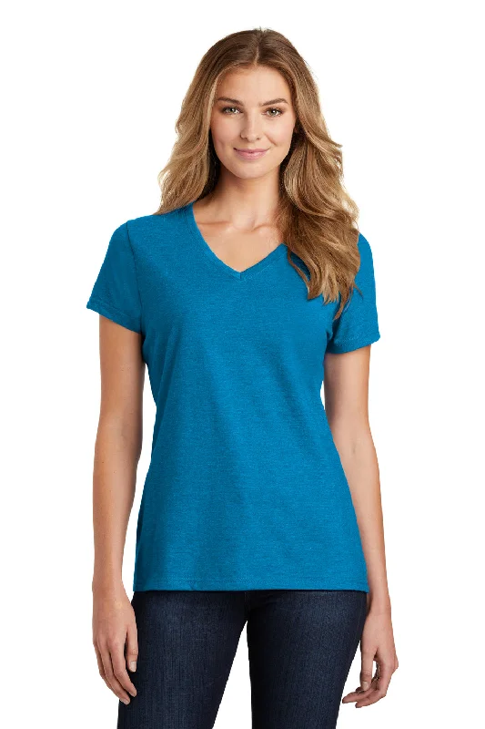 Port & Company Womens Fan Favorite Short Sleeve V-Neck T-Shirt - Heather Sapphire Blue - Closeout