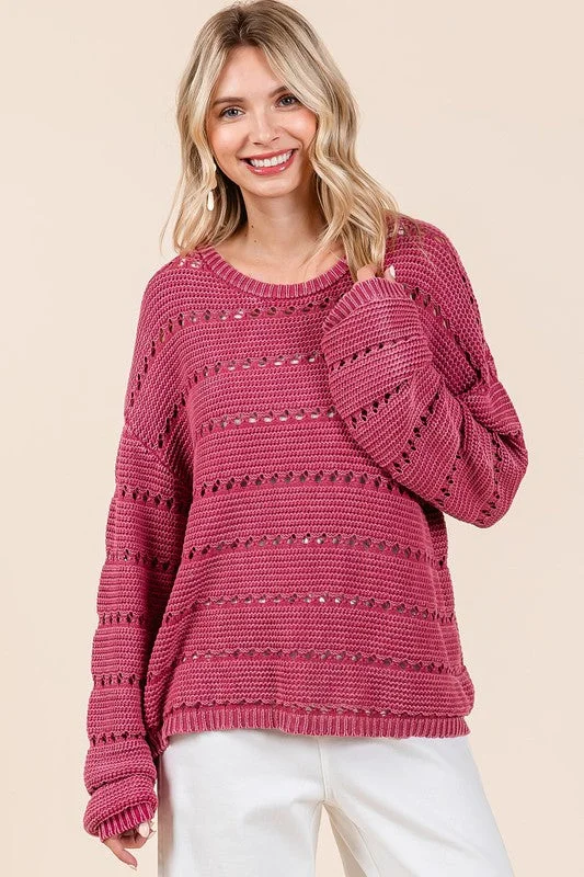 Mittoshop Openwork Round Neck Drop Shoulder Sweater