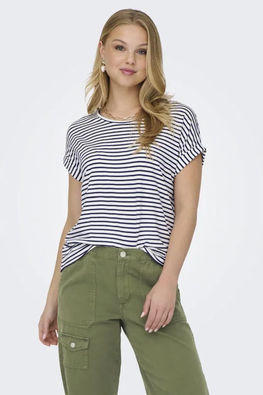 Only - Onlmoster Stripe S/S O-Neck Top - 4448024 Cloud Dancer Naval Academy