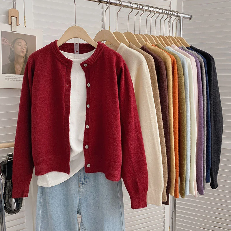 Basic Round Neck Cardigan (14 Colors)