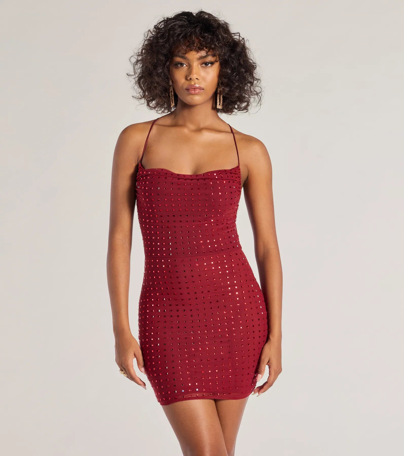 Glam Babe Rhinestone Mesh Strappy Back Mini Dress