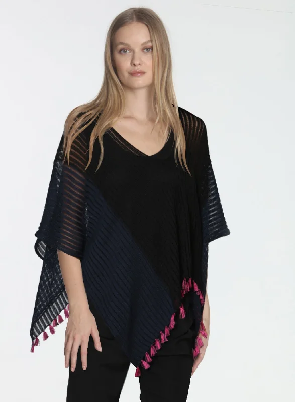 Amelia Tassel Poncho - Black