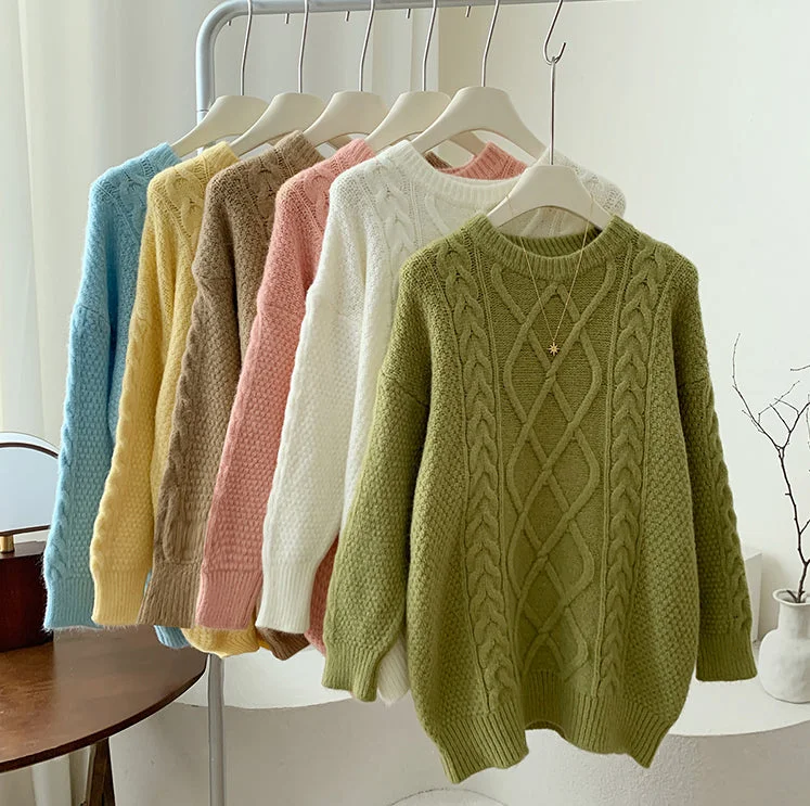 Macaron Cable Knit Sweater (6 Colors)