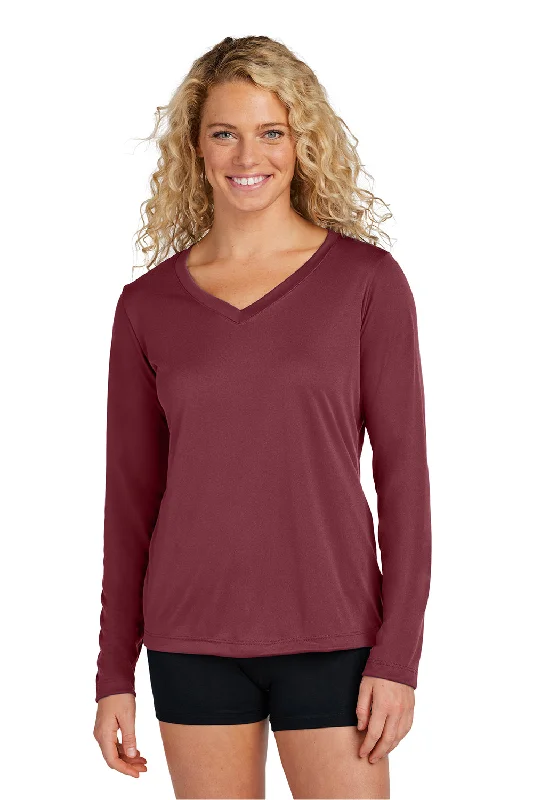 Sport-Tek Womens Competitor Moisture Wicking Long Sleeve V-Neck T-Shirt - Maroon - Closeout