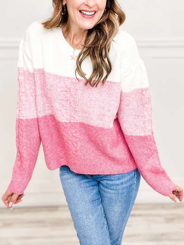 Cable Knit Color Block Sweater Top