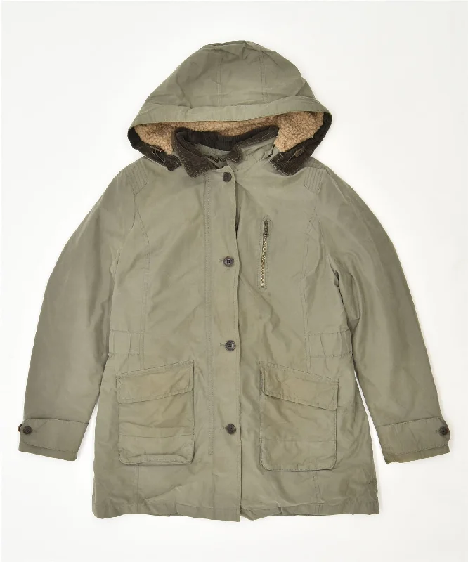 CREW CLOTHING Womens Parka Jacket UK 12 Medium Green Cotton