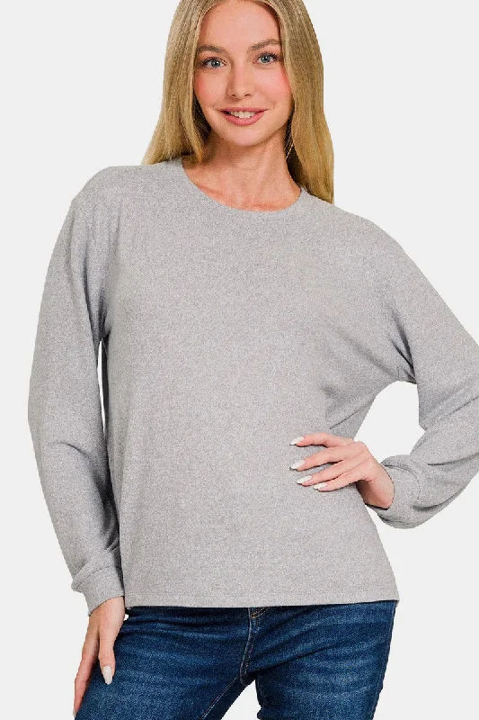 Zenana Hacci Round Neck Long Sleeve T-Shirt