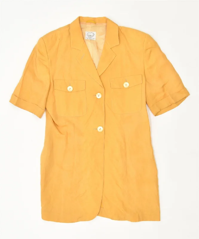 CHENE Womens Short Sleeve 2 Button Blazer Jacket IT 42 Medium Yellow Cupro