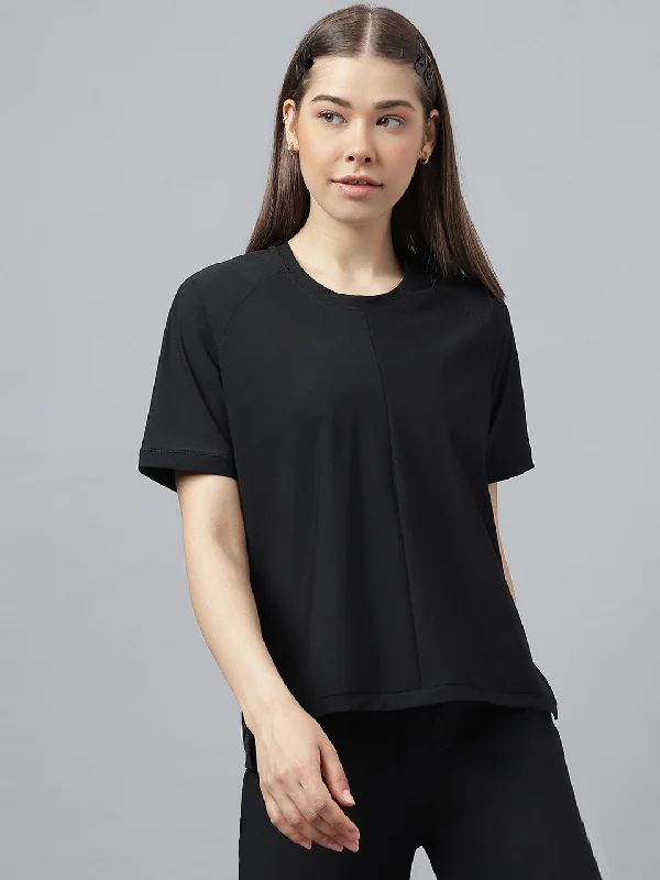 Fitkin women self stripes back mesh design short sleeves t-shirt