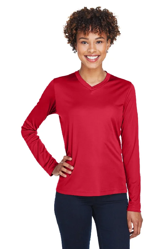 Team 365 Womens Zone Performance Moisture Wicking Long Sleeve Crewneck T-Shirt - Red