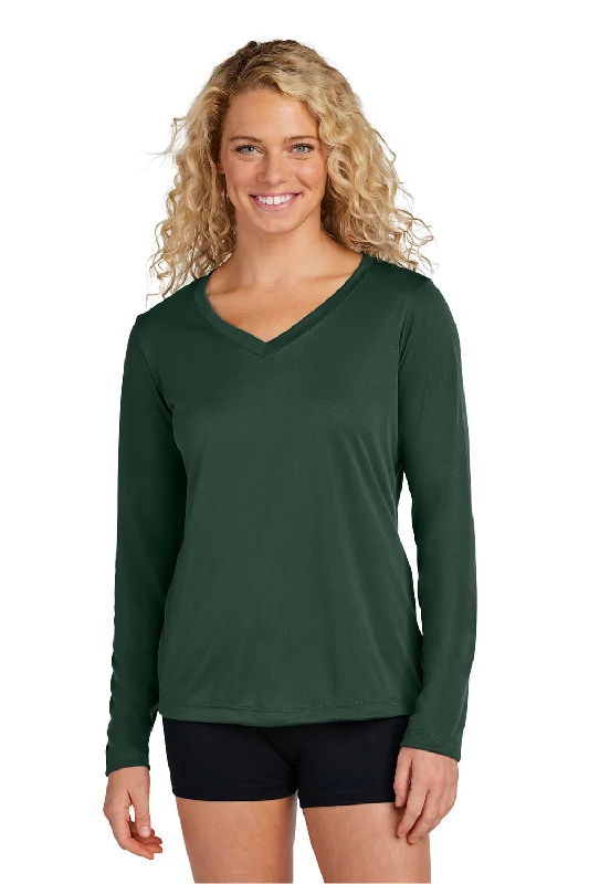 Sport-Tek Womens Competitor Moisture Wicking Long Sleeve V-Neck T-Shirt - Forest Green