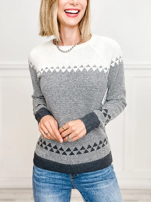 Patterned Color Block Crew Neck Pullover Sweater