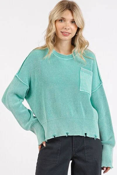 Mittoshop Distressed Hem Round Neck Dropped Shoulder Sweater