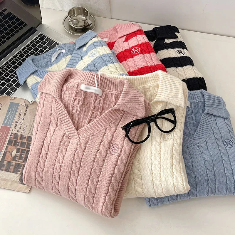 Cable Knit Polo Sweater (6 Colors)