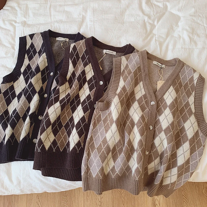 Autumn Argyle Plaid Vest (3 Colors)