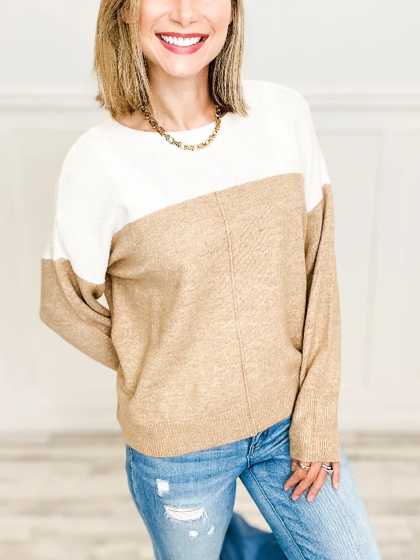 CONTRAST LONG SLEEVE KNIT PULLOVER SWEATER