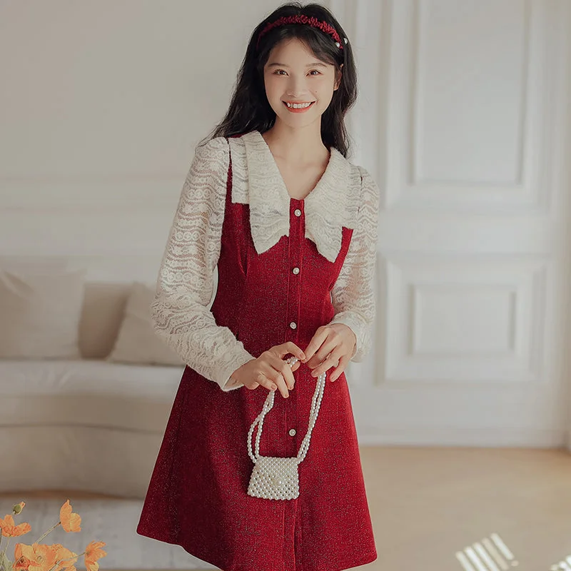 Lace Bow Sweater Dress (2 Colors)