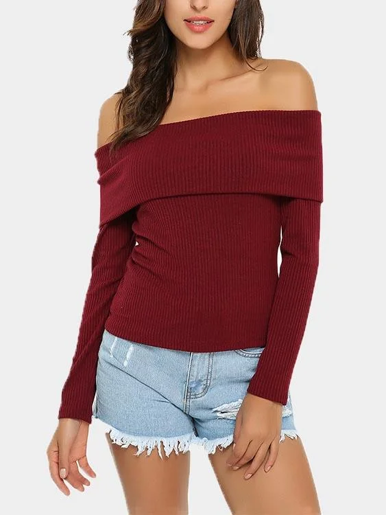 Custom Off The Shoulder Plain Backless Long Sleeve T-Shirts