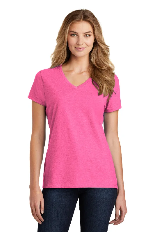 Port & Company Womens Fan Favorite Short Sleeve V-Neck T-Shirt - Heather Neon Pink