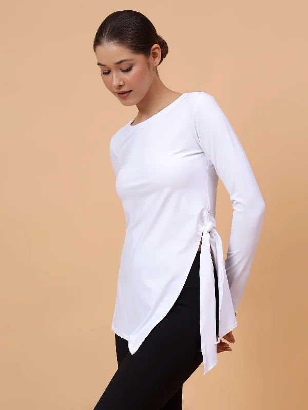 Fitkin Women White Side Knot Tshirt