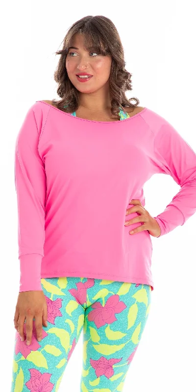 Pink Off The Shoulder Long Sleeve Tee