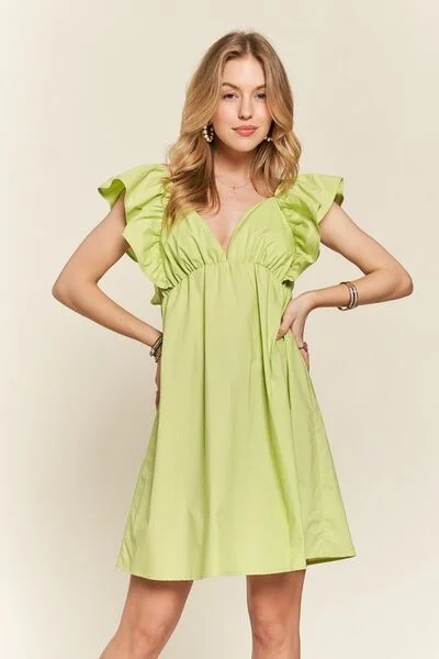 Smocked Back Ruffled Cap Sleeve Babydoll Dress