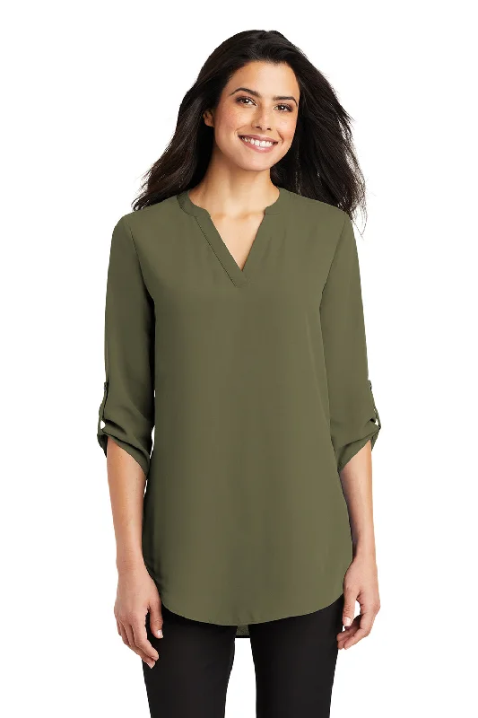 Port Authority Womens 3/4 Sleeve V-Neck T-Shirt - Deep Olive Green