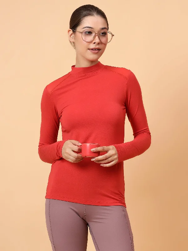 Fitkin Women Rust Shoulder Net Panel Tshirt