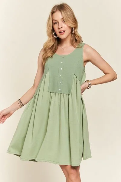 Decorative Button Sleeveless Babydoll Dress