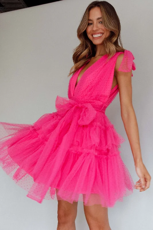 Lyra Spotted Tulle Mini Dress Hot Pink