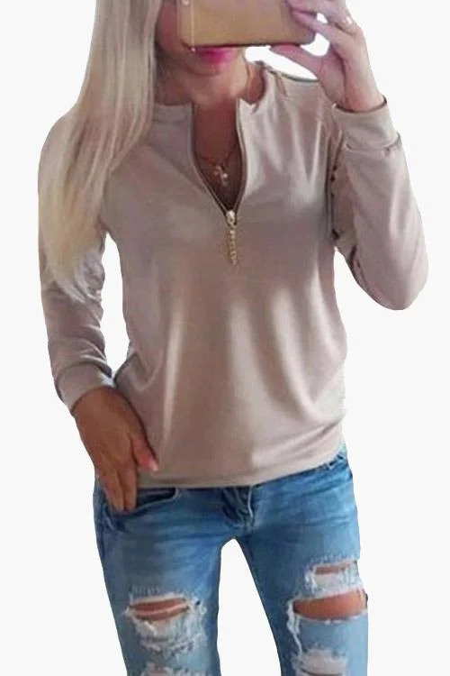 Custom Causal Round Neck Zipper Long Sleeves T-shirt