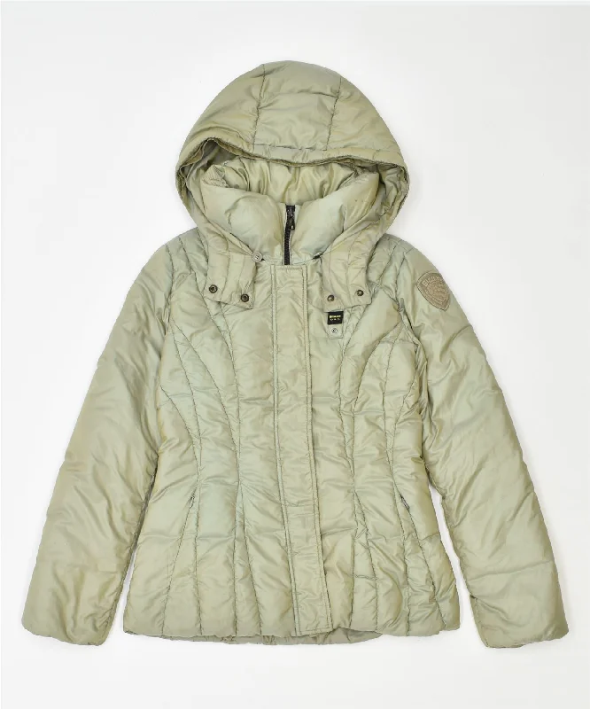 BLAUER Womens Hooded Padded Jacket UK 12 Medium Green Polyester