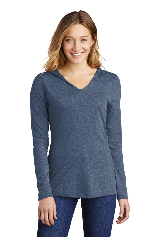 District Womens Perfect Tri Long Sleeve Hooded T-Shirt Hoodie - Navy Blue Frost