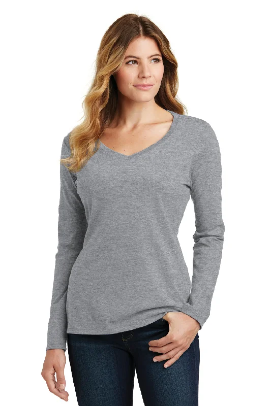 Port & Company Womens Fan Favorite Long Sleeve V-Neck T-Shirt - Heather Grey