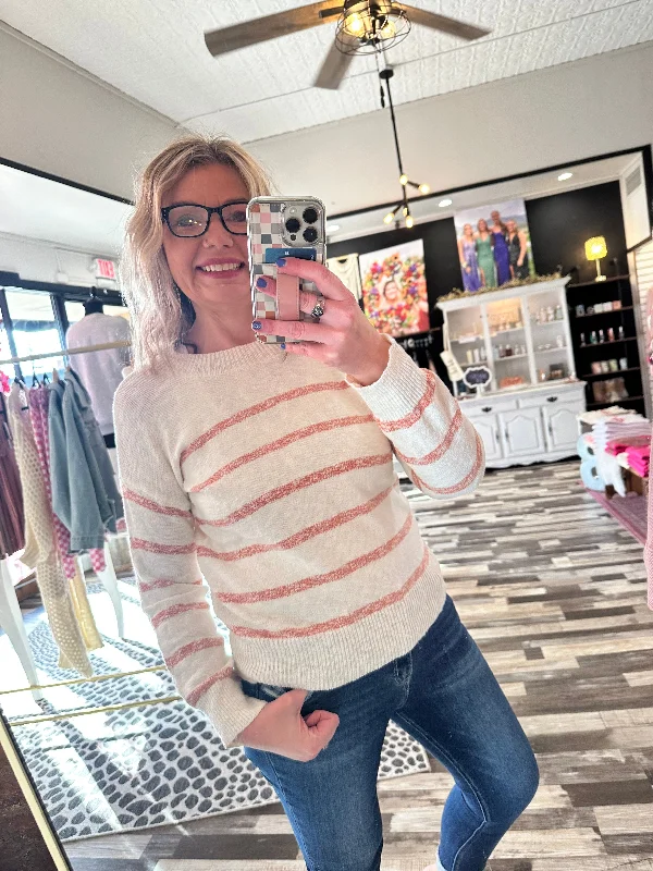 Coral Striped Pullover Sweater