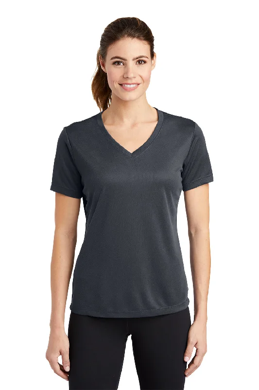 Sport-Tek Womens RacerMesh Moisture Wicking Short Sleeve V-Neck T-Shirt - Graphite Grey - Closeout