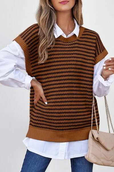 Striped Round Neck Sweater Vest