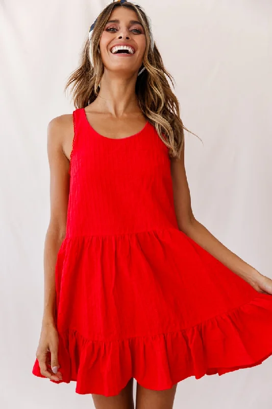 Heather Round Neck Swing Dress Red