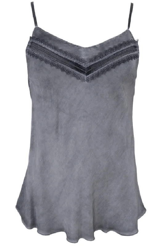 Black Colour - Bclou Satin Strap Top - Grey