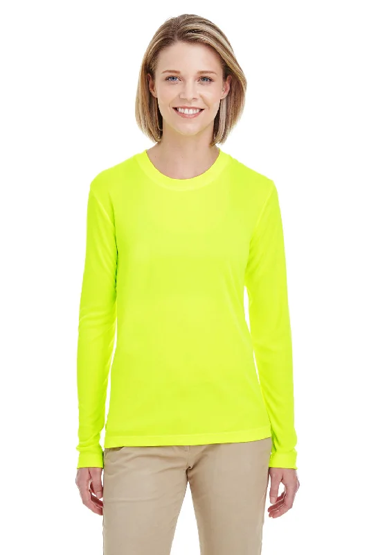 UltraClub Womens Cool & Dry Performance Moisture Wicking Long Sleeve Crewneck T-Shirt - Bright Yellow