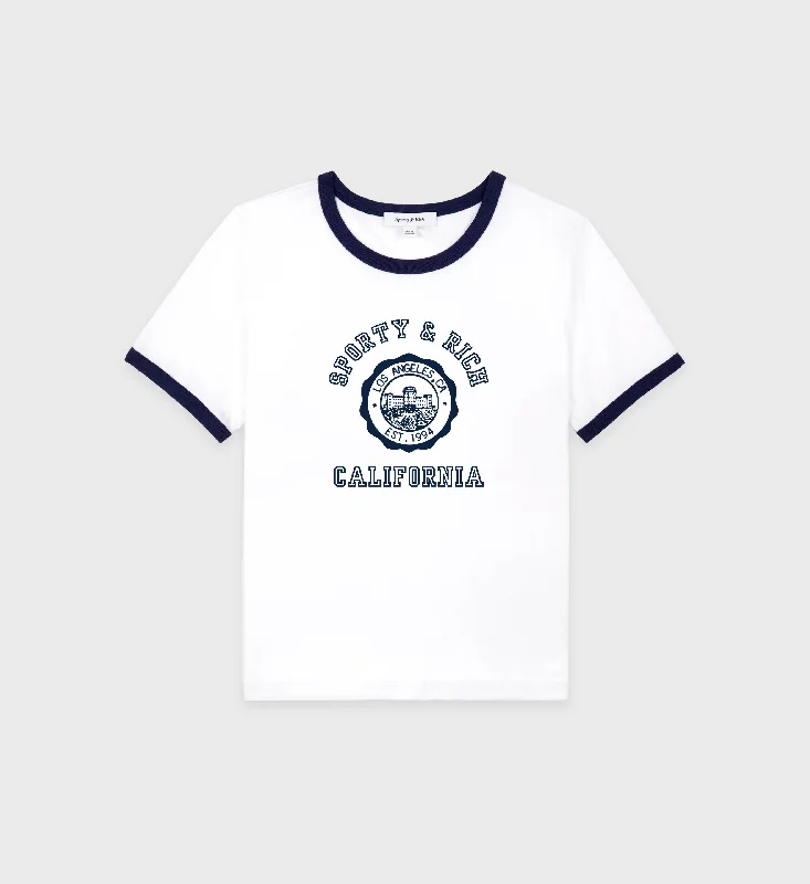 California Emblem Ringer Tee - White/Navy