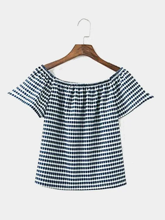 Custom Bateau Off The Shoulder Grid Grid Top