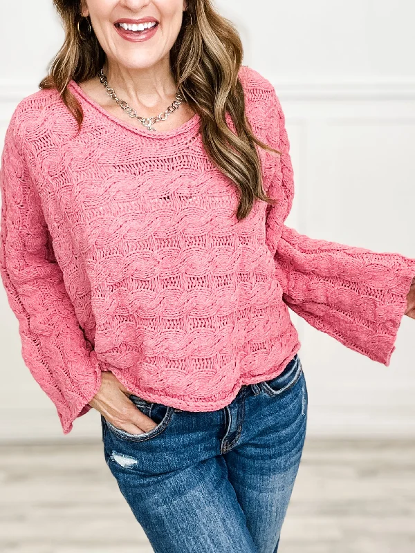 Chenille Round Neck Semi-Cropped Sweater