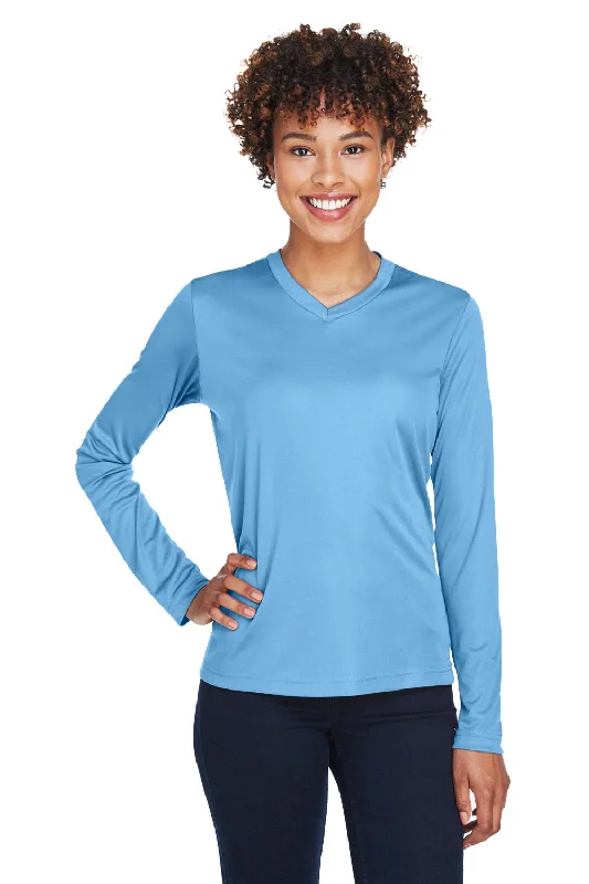 Team 365 Womens Zone Performance Moisture Wicking Long Sleeve Crewneck T-Shirt - Light Blue