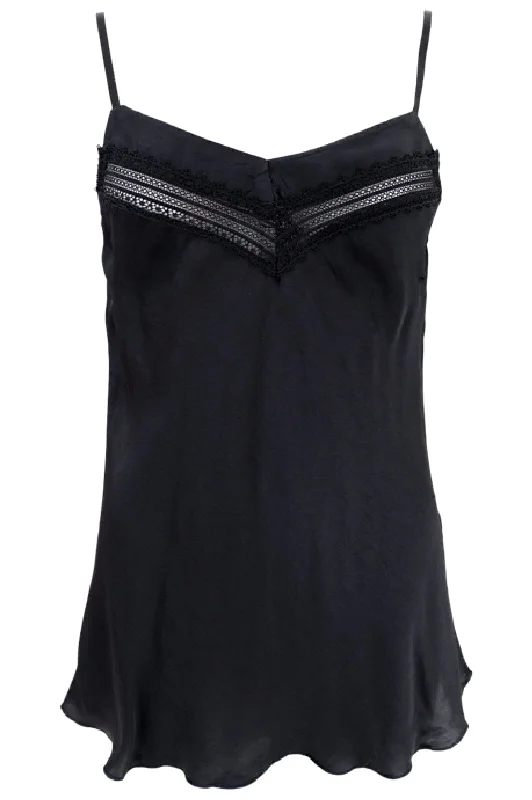 Black Colour - Bclou Satin Strap Top - Black